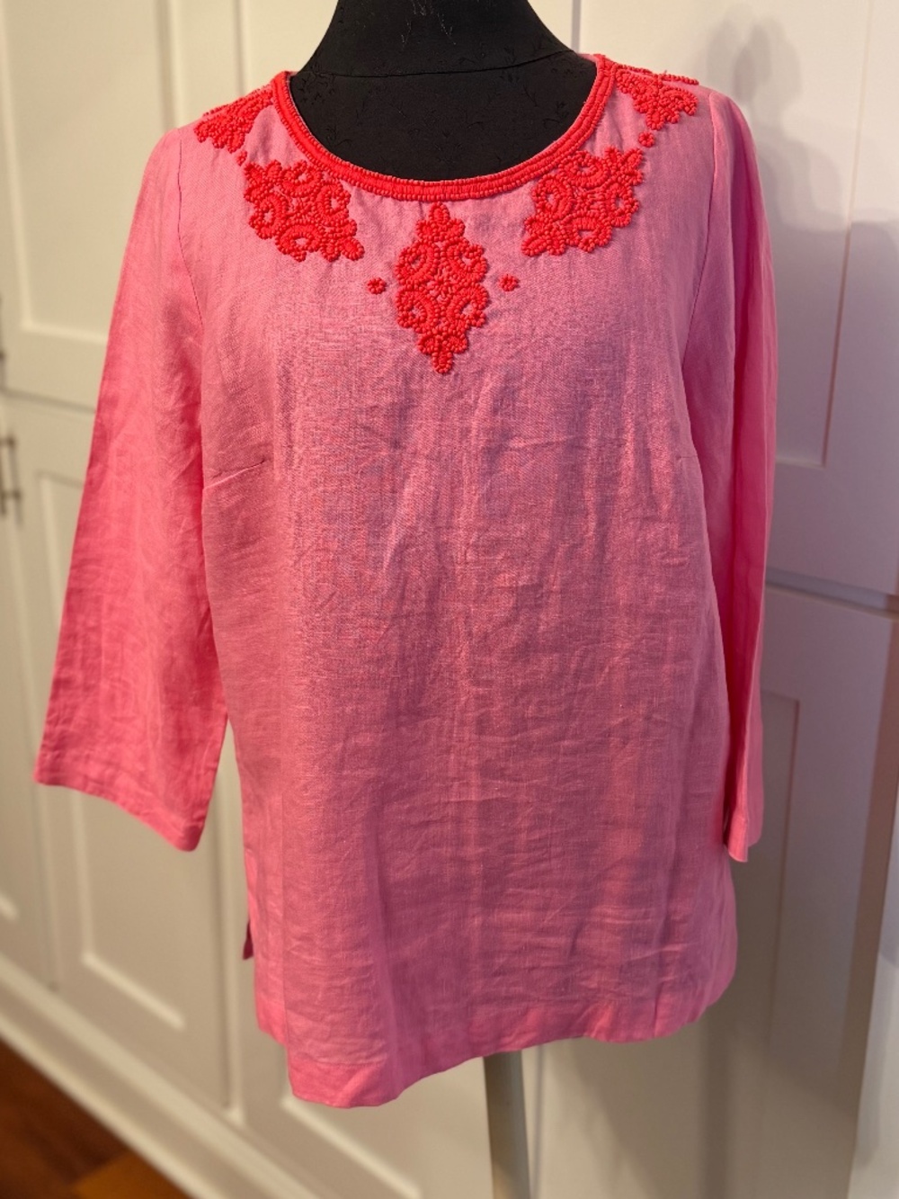 NWT Lilly Pulitzer Elyn Beaded 3/4 Sleeve Top in Confetti Pink